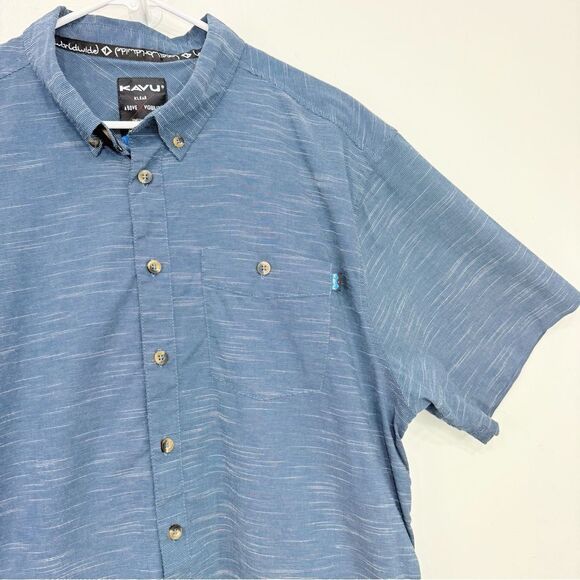 Kavu Blue Mottled Button Up Short Sleeve Casual Performance Shirt - Picture 4 of 15